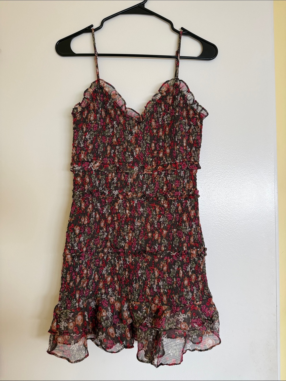 Olivaceous Floral Mini Dress in Black, Pink & Green